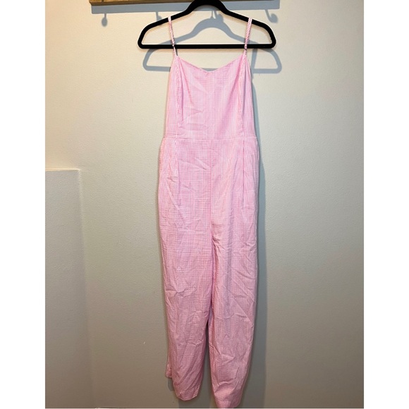 Vineyard Vines Pink & White Stripe Seersucker Tie Waist Jumpsuit Size 12 - Picture 3 of 14